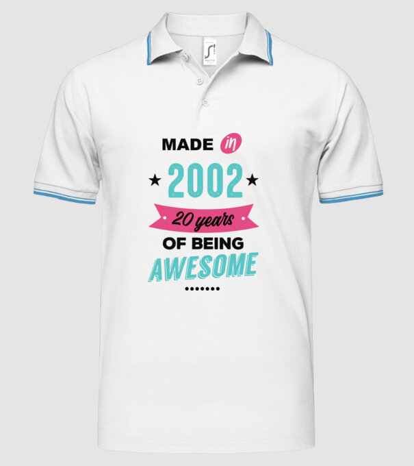 MADE in 2002 model alb pe tricou