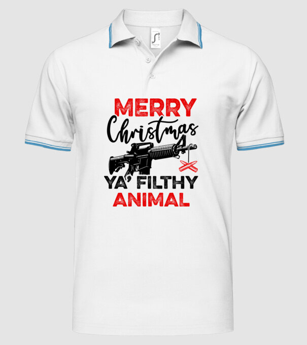 Merry Christmas Ya Filthy Animal model alb pe tricou