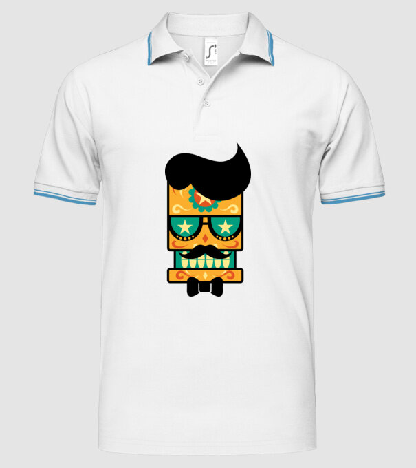 Mustache model alb pe tricou