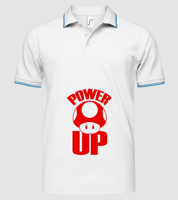 Power up model alb pe tricou