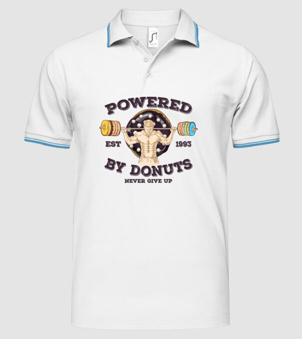 Powered by donuts model alb pe tricou