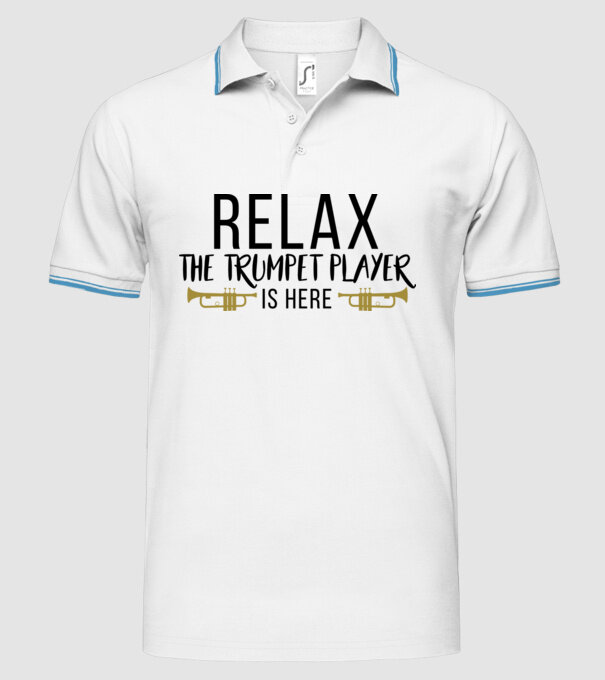 Relax the trumpet player is here model alb pe tricou