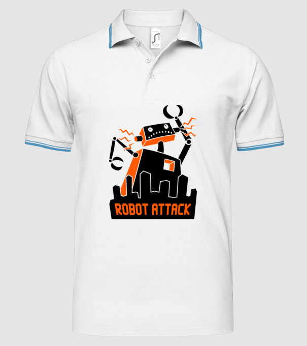 Robot Attack model alb pe tricou