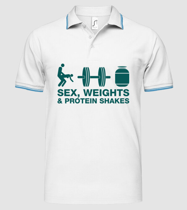 Sex, weights and protein shakes model alb pe tricou