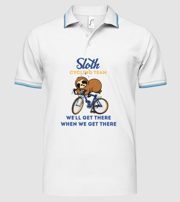 Sloth cycling team model alb pe tricou