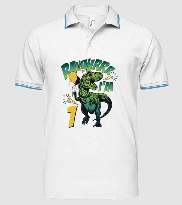 'Birthday Dinosaur rawww i''m 1' model alb pe tricou