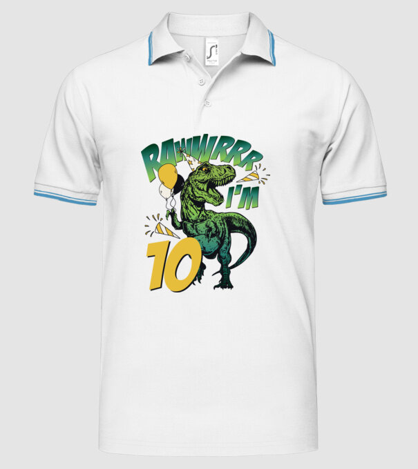 'Birthday Dinosaur rawww i''m 10' model alb pe tricou