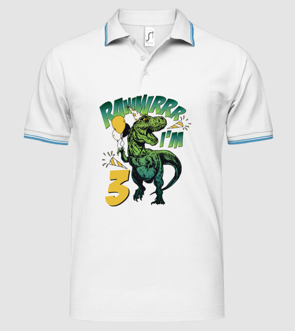 'Birthday Dinosaur rawww i''m 3' model alb pe tricou