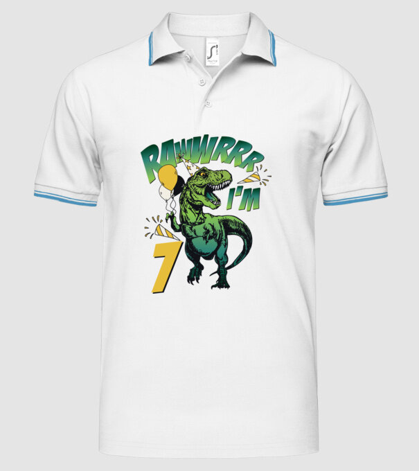 'Birthday Dinosaur rawww i''m 7' model alb pe tricou