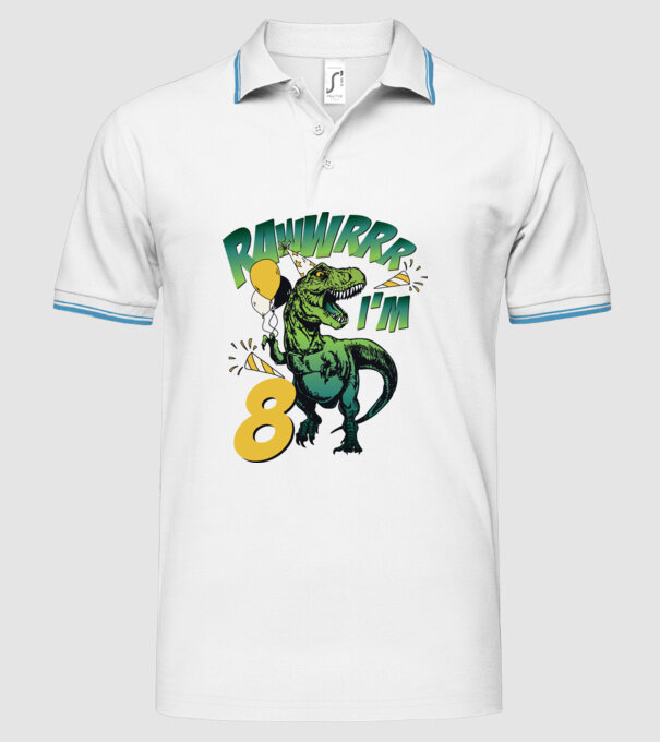 'Birthday Dinosaur rawww i''m 8' model alb pe tricou