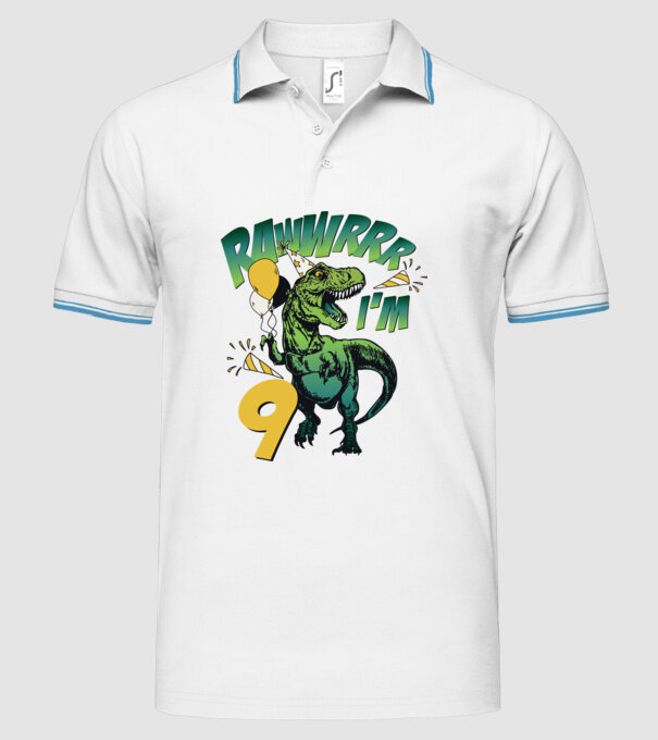 'Birthday Dinosaur rawww i''m 9' model alb pe tricou