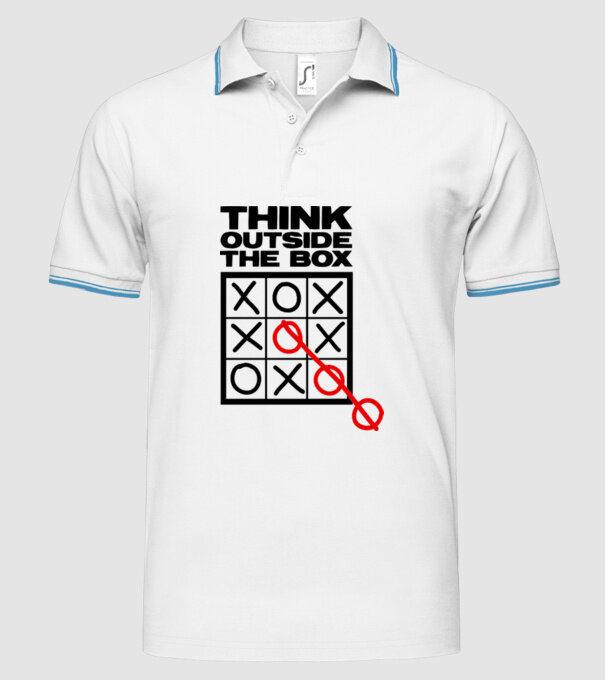 Think outside the box model alb pe tricou