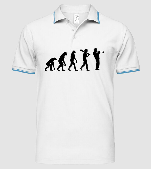 Trombitás evolúció model alb pe tricou