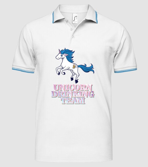 Unicorn drinking team model alb pe tricou