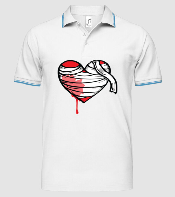 Inimă sângerândă model alb pe tricou