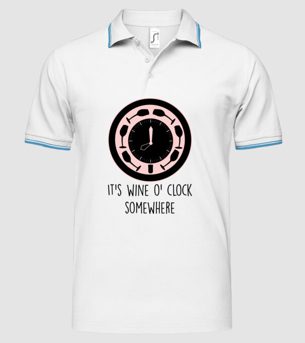 Wine o clock model alb pe tricou