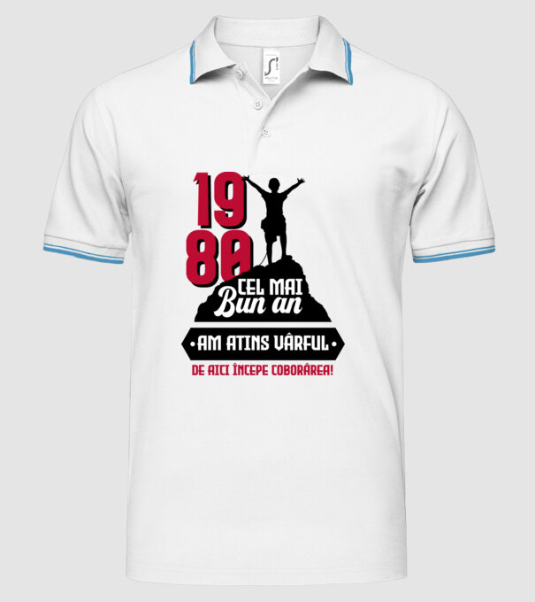 1980 cel mai bun an. Am atins vârful, de aici începe coborârea. model alb pe tricou