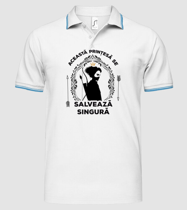 Această prințesă se salvează singură model alb pe tricou