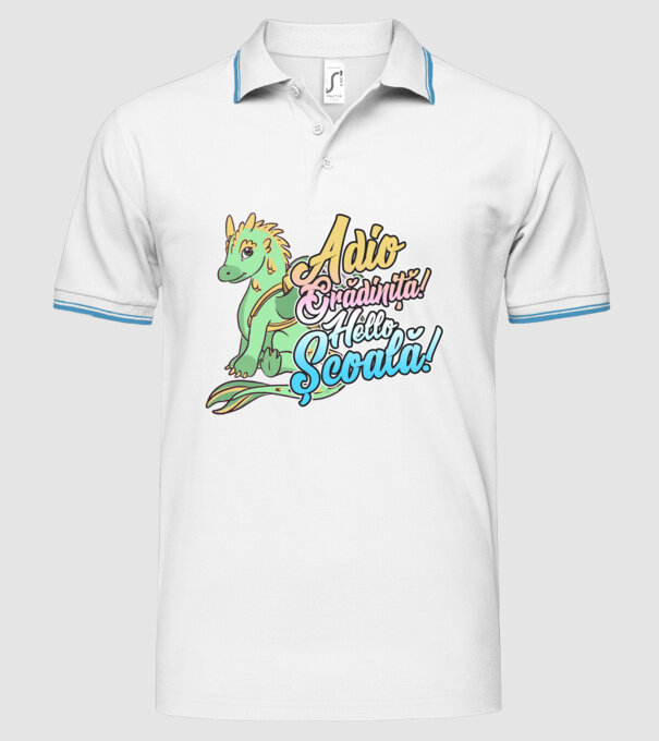 Adio grădiniță! Hello școală! model alb pe tricou