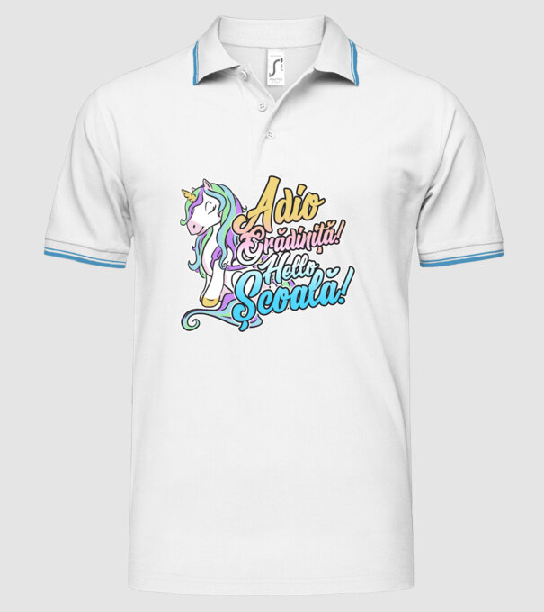 Adio grădiniță! Hello școală! model alb pe tricou
