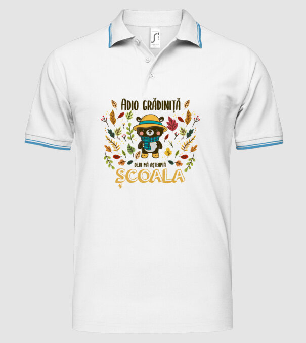 Adio grădiniță, acum sunt deja școlar model alb pe tricou