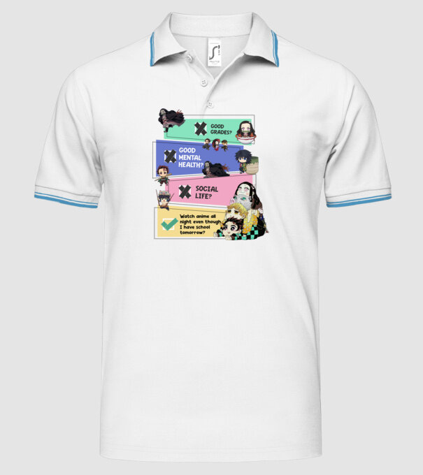 Anime check Demon Slayer model alb pe tricou