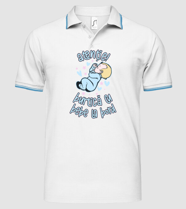 atenție! burtică cu bebe la bord model alb pe tricou