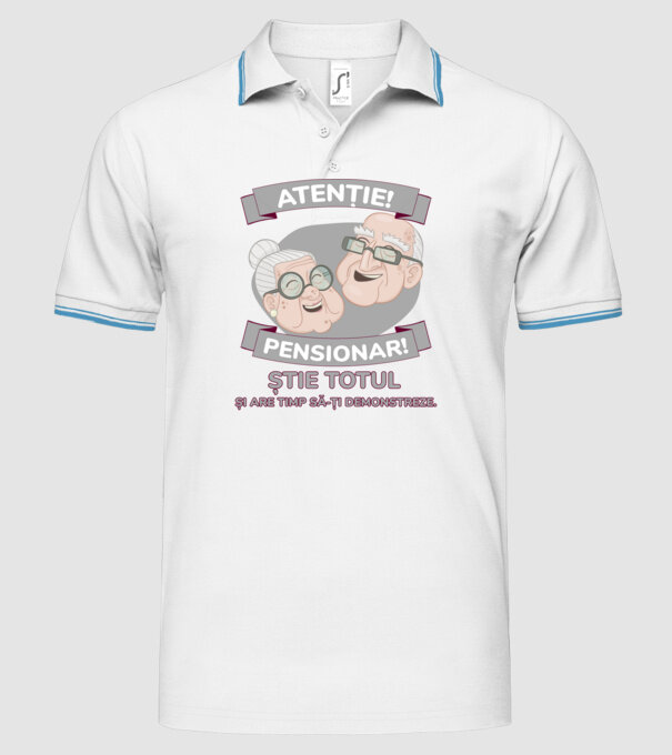 atenție! pensionar! știe totul și are timp să-ți demonstreze. model alb pe tricou