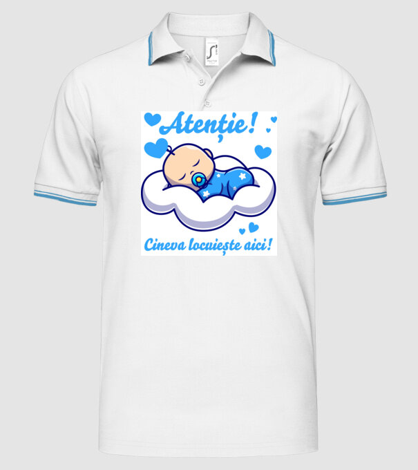 Atenție! Cineva locuiește aici! model alb pe tricou