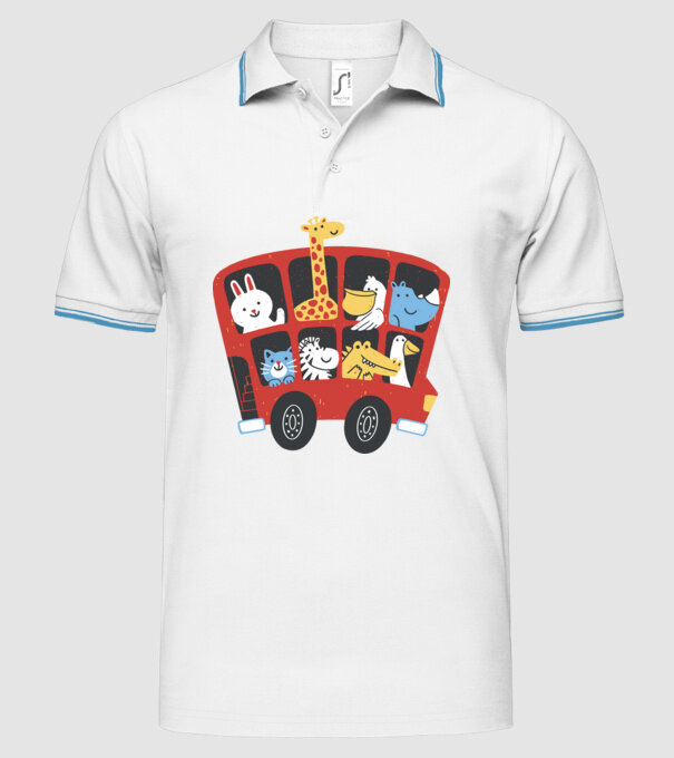 Autobuze model alb pe tricou