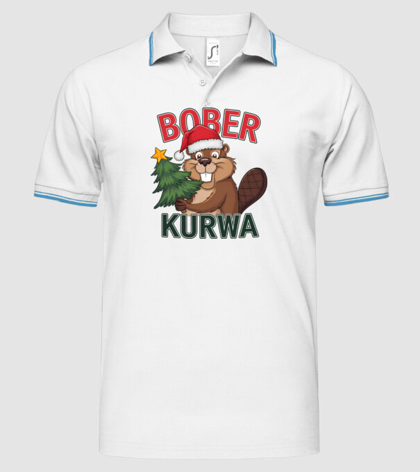 Bober kurwa Christmas model alb pe tricou