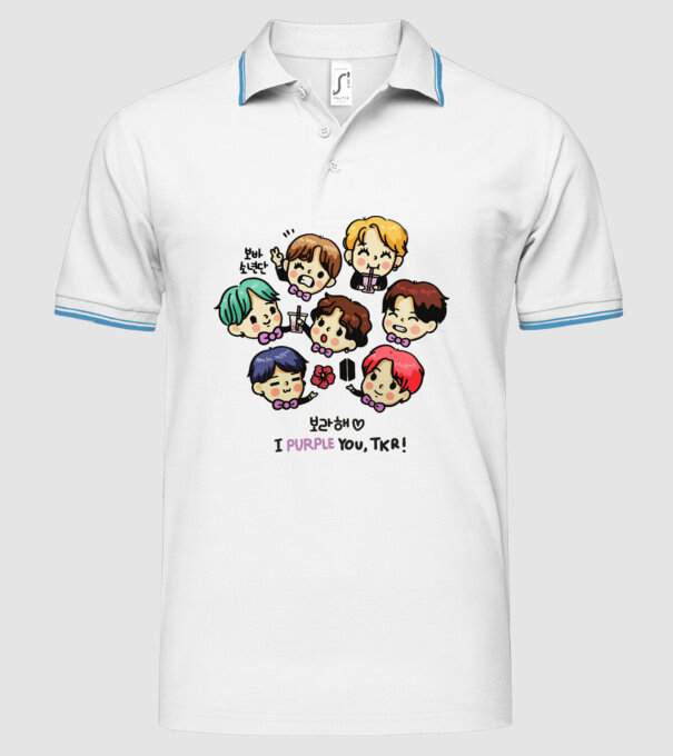 BTS chibi model alb pe tricou