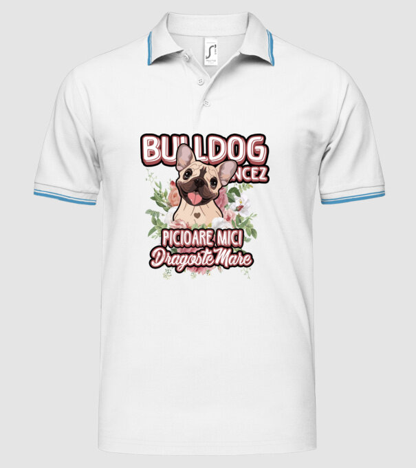 Bulldog francez picioare mici dragoste mare model alb pe tricou