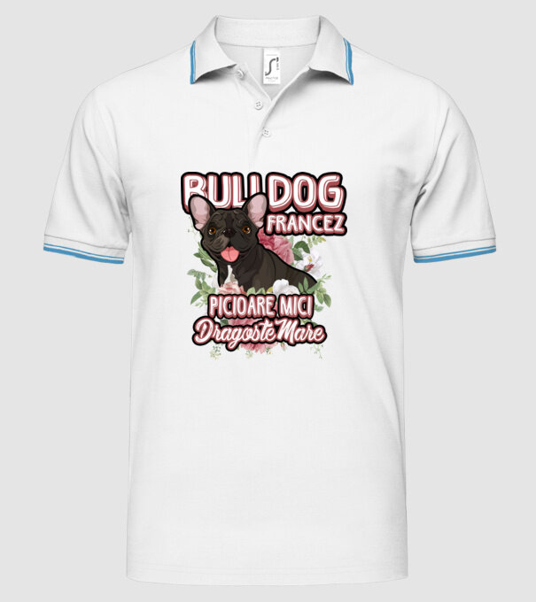bulldog francez - picioare mici dragoste mare model alb pe tricou