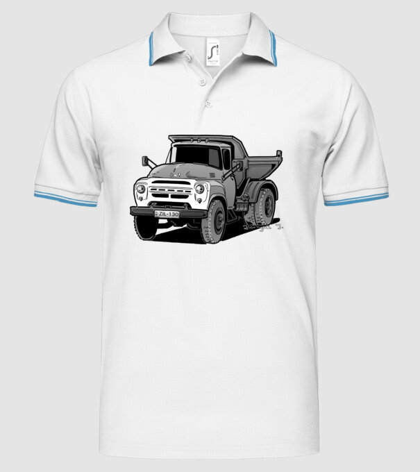 Camioane model alb pe tricou