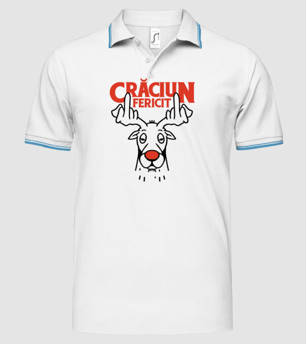 Căprioară de Crăciun antisocială model alb pe tricou