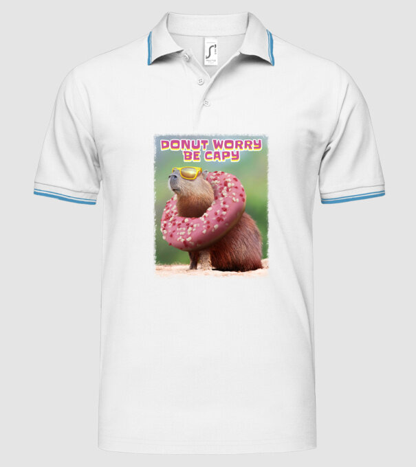 Capybara Donut worry be capy model alb pe tricou