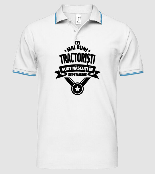 Cei mai buni tractoriști sunt născuți în Septembrie model alb pe tricou