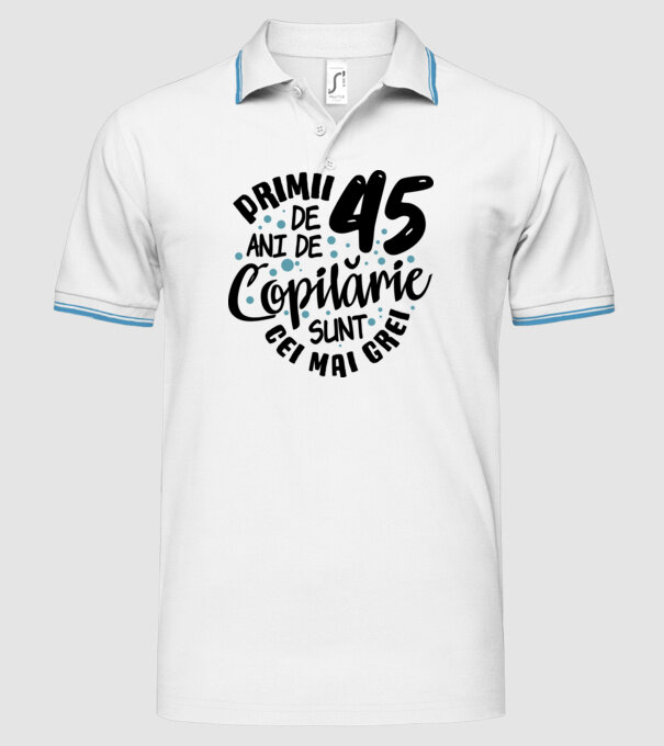 Copilărie 45 de ani model alb pe tricou