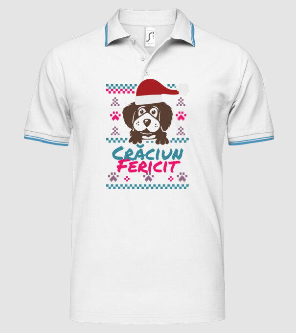 Crăciun Fericit câine model alb pe tricou