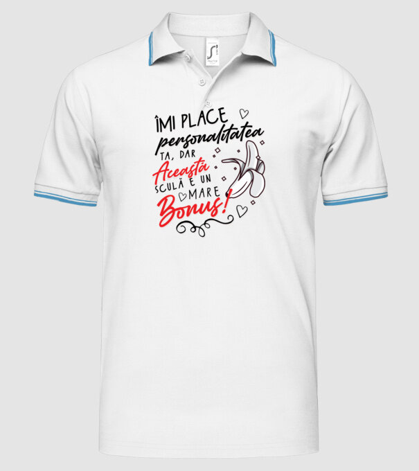 Dar această sculă e un mare bonus! model alb pe tricou