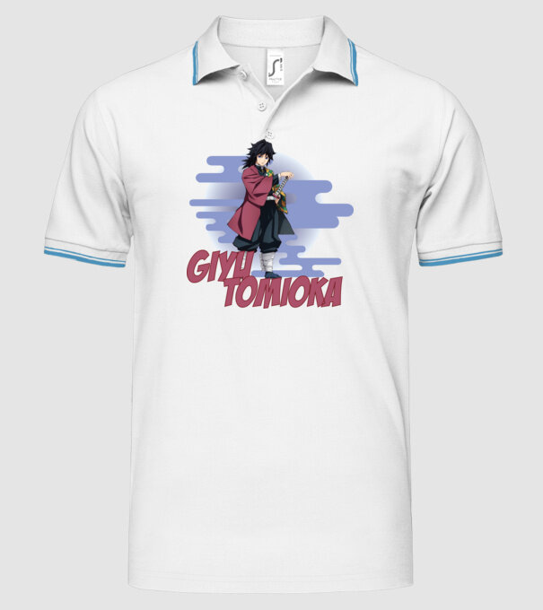 Demon Slayer Giyu model alb pe tricou