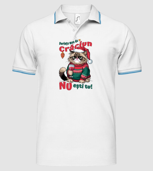 Dorința mea de Crăciun nu ești tu! pisică model alb pe tricou