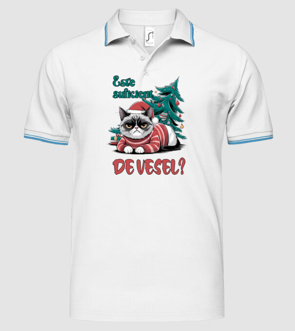Este suficient de vesel? pisică Crăciun model alb pe tricou