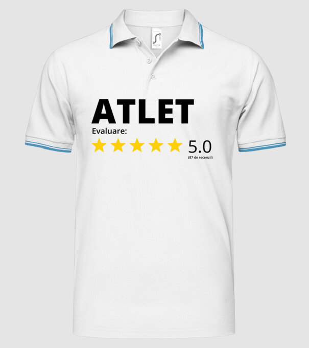 Evaluare 5 ATLET model alb pe tricou