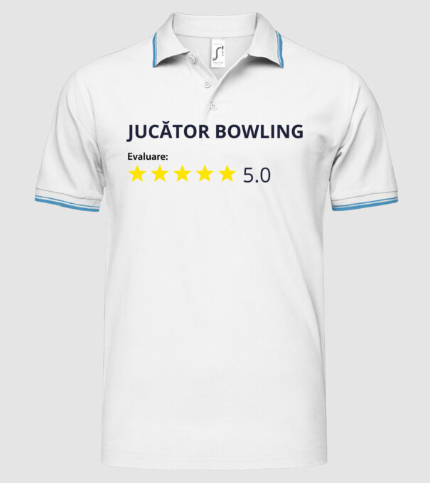 evaluare: jucător bowling de 5 stele model alb pe tricou