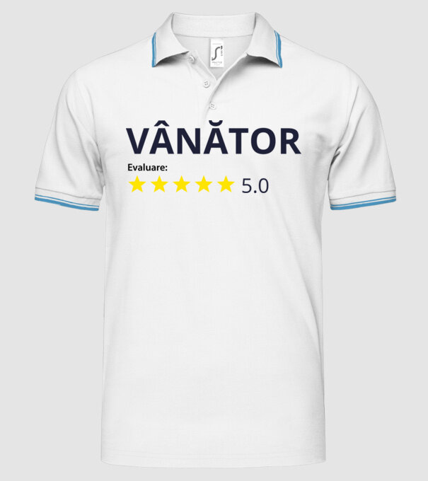 evaluare: vânător de 5 stele model alb pe tricou