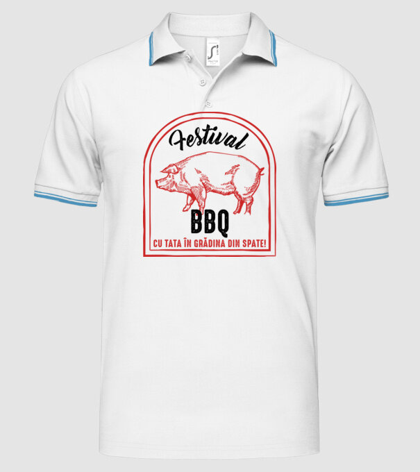 Festival BBQ - cu tata în grădina din spate! model alb pe tricou