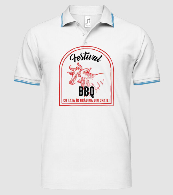 Festival BBQ - cu tata în grădina din spate! model alb pe tricou