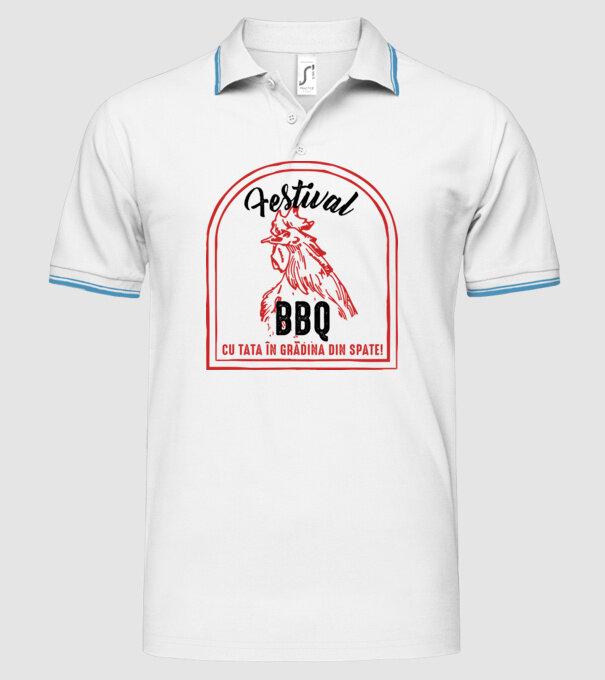 Festival BBQ - cu tata în grădina din spate! model alb pe tricou